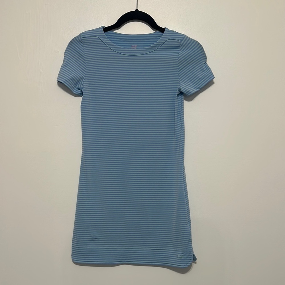 Blue Striped Short Sleeve Dress